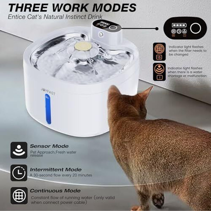 Wireless Cat Water Fountain, 88Oz / 2.6L Cat Fountain Battery Operated,