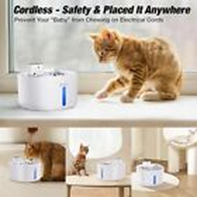 Wireless Cat Water Fountain, 88Oz / 2.6L Cat Fountain Battery Operated,