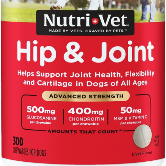 Advanced Strength Hip & Joint Chewable Dog Supplements - Formulated with Glucosamine & Chondroitin to Support Dog Cartilage & Mobility - 300 Tablets