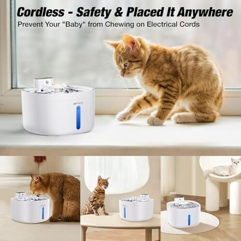 Wireless Cat Water Fountain, 88Oz / 2.6L Cat Fountain Battery Operated,